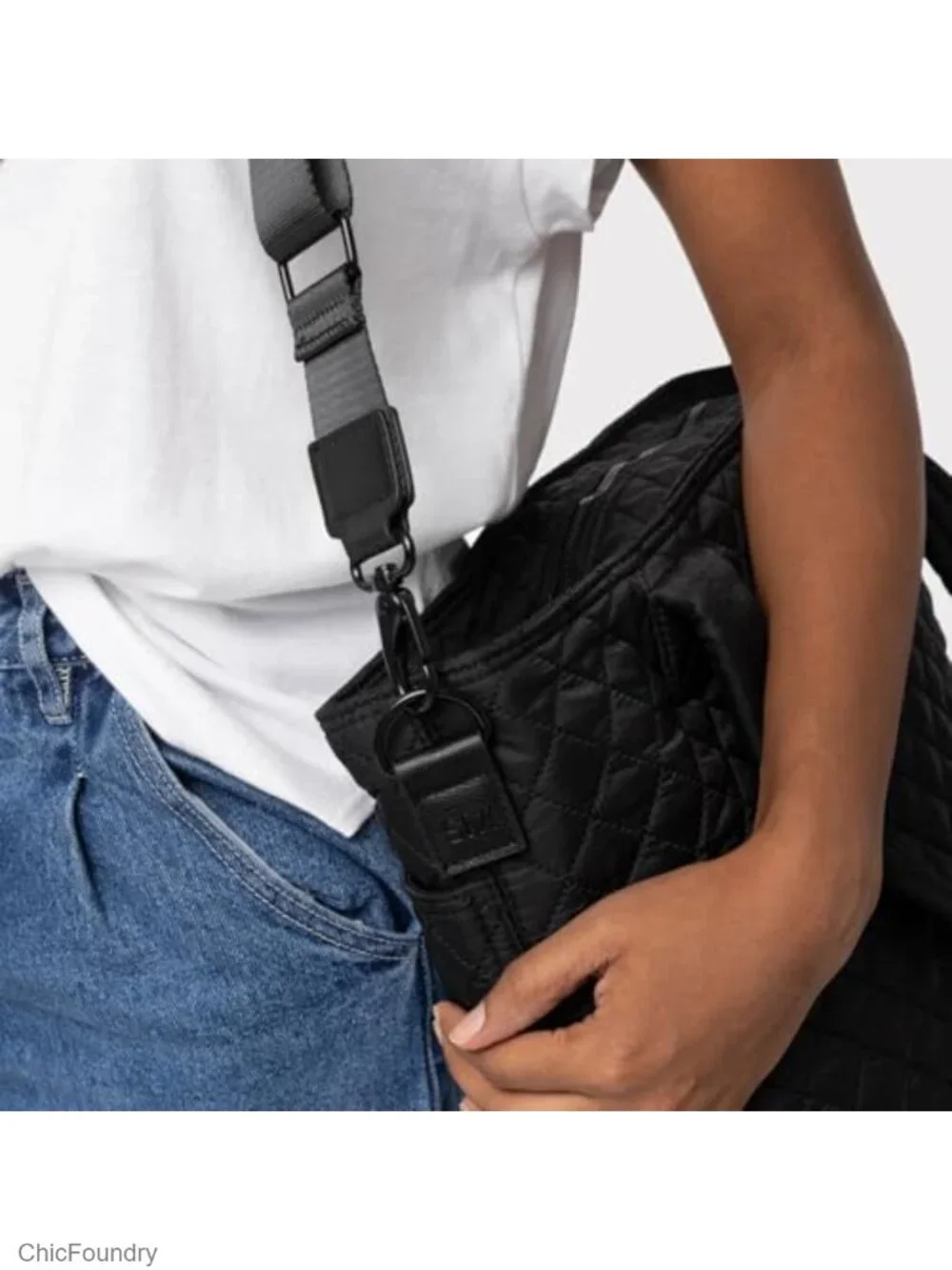 Quilted Nylon Tote Bag with Laptop Sleeve Adjustable Strap